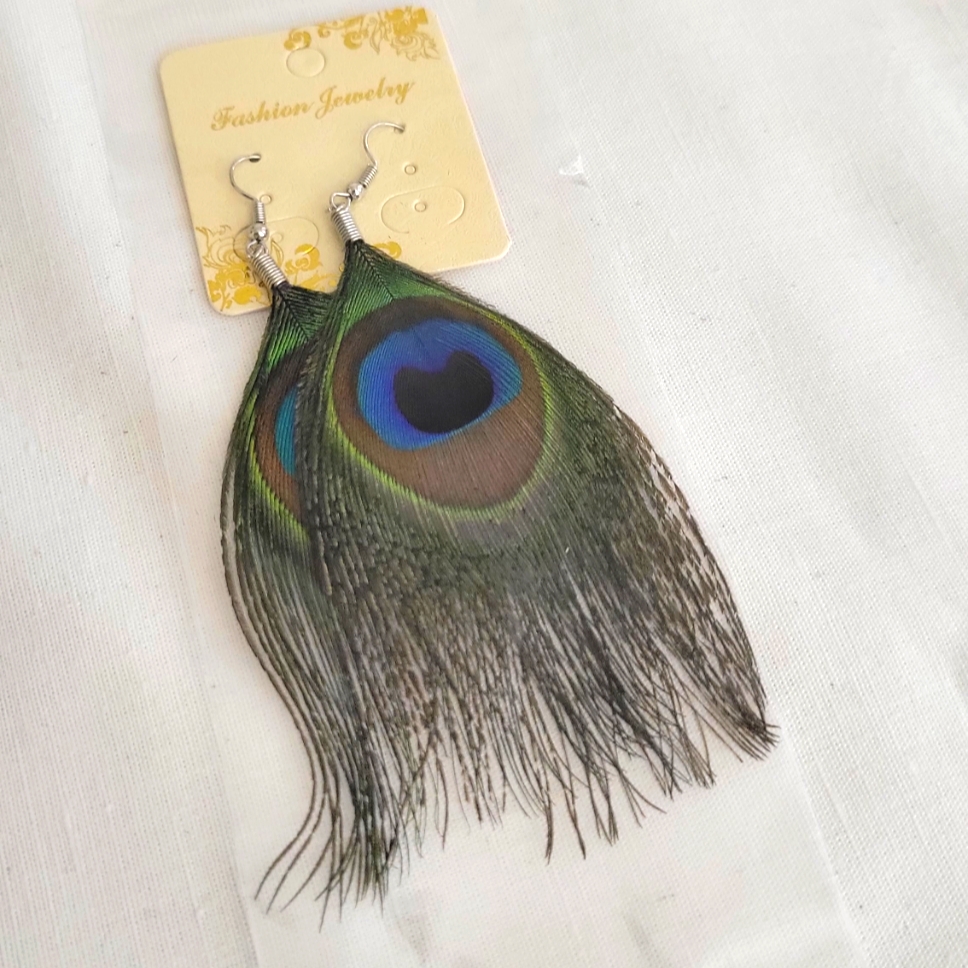 New Peacock Feather Earrings, Boho Ethnic